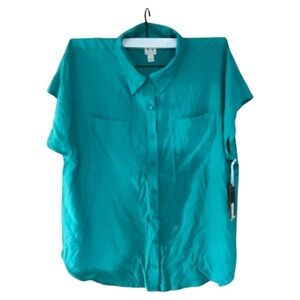 Worthington Porcelan Green Cuffed Sleeve Button Down Shirt